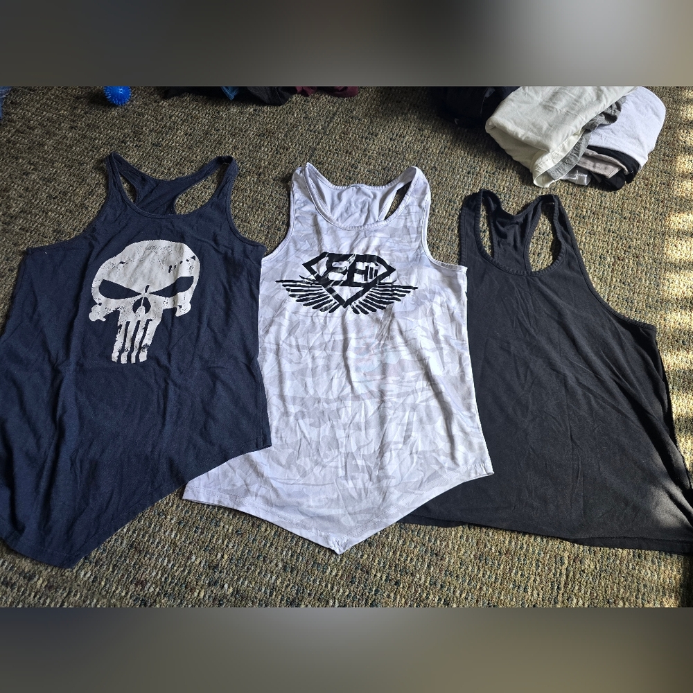 White Graphic Racerback Tank Top with Winged Emblem